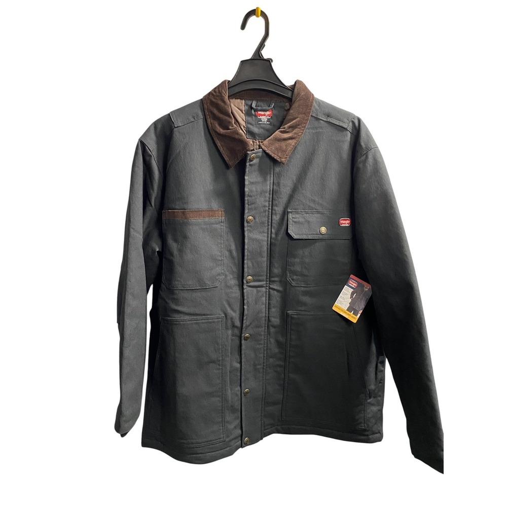 Wrangler Workwear Duck Quilted Lined Shirt Jacket Gray Canvas Chore Coat 2XL New